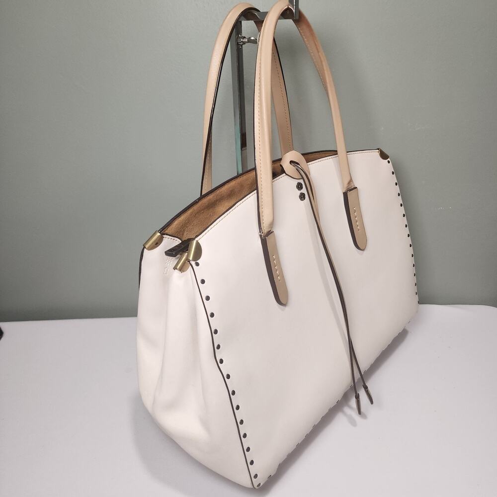 Coach 29256 Cooper Carryall Rivets Chalk Beechwood Glovetanned Leather - Picture 2 of 12